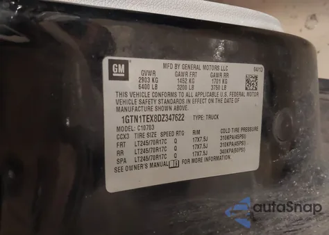 2013 GMC Sierra 1500 Work Truck z USA, uszkodzony, nr VIN 1GTN1TEX8DZ347622